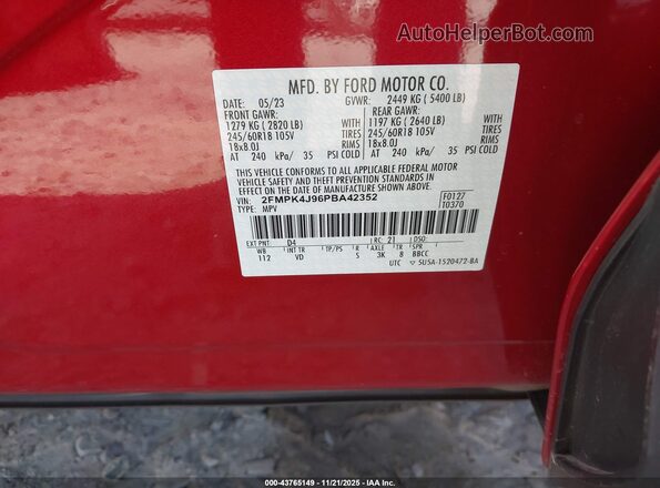 2FMPK4J96PBA42352 2023 FORD EDGE Red Вид підкапотного простору