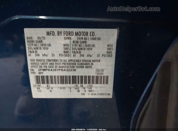 2FMPK4J97PBA22238 2023 FORD EDGE Blue Widok komory silnika