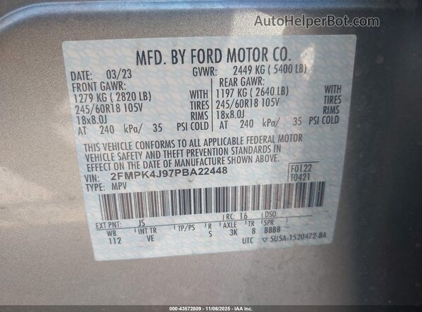 2FMPK4J97PBA22448 2023 FORD EDGE Серебряный 