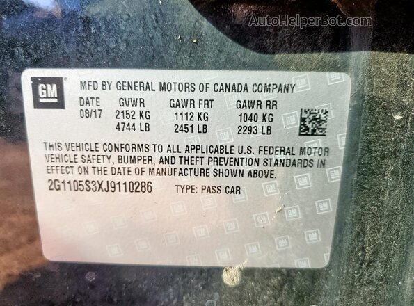 2G1105S3XJ9110286 2018 CHEVROLET IMPALA Черный Вид наклейки с VIN-кодом
