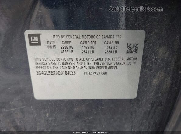2G4GL5EX9G9104023 2016 BUICK REGAL Dark Blue ძრავის განყოფილების ხედი