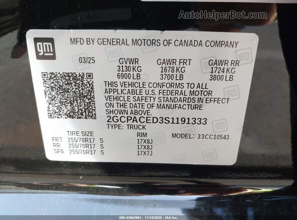 2GCPACED3S1191333 2025 CHEVROLET SILVERADO Черный Вид подкапотного пространства
