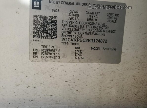 2GCVKPEC2K1124872 2019 CHEVROLET SILVERADO White Вид підкапотного простору