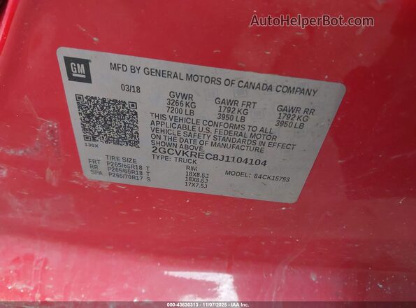 2GCVKREC8J1104104 2018 CHEVROLET SILVERADO Красный Вид подкапотного пространства