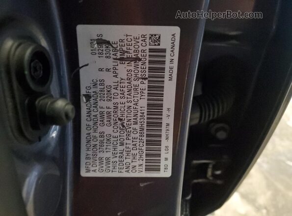 2HGFC2F86MH538411 2021 HONDA CIVIC Gray Вид наклейки з VIN-кодом