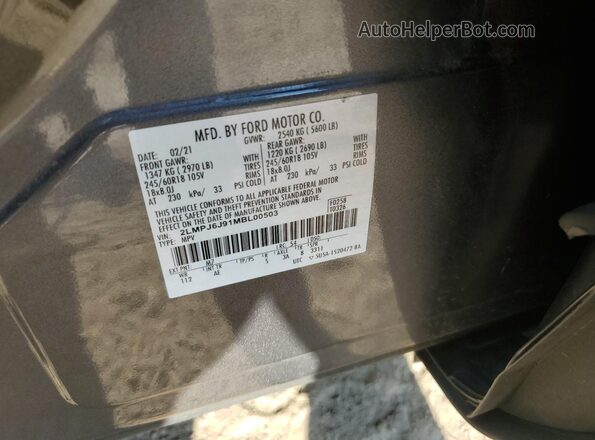 2LMPJ6J91MBL00503 2021 LINCOLN NAUTILUS Gray Vista interior de 360 grados