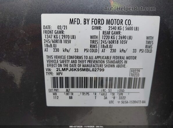 2LMPJ6K95MBL02799 2021 LINCOLN NAUTILUS Gray 