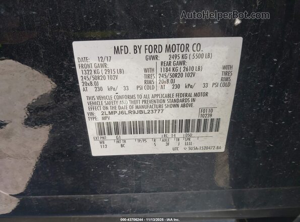 2LMPJ6LR9JBL23777 2018 LINCOLN MKX Black 