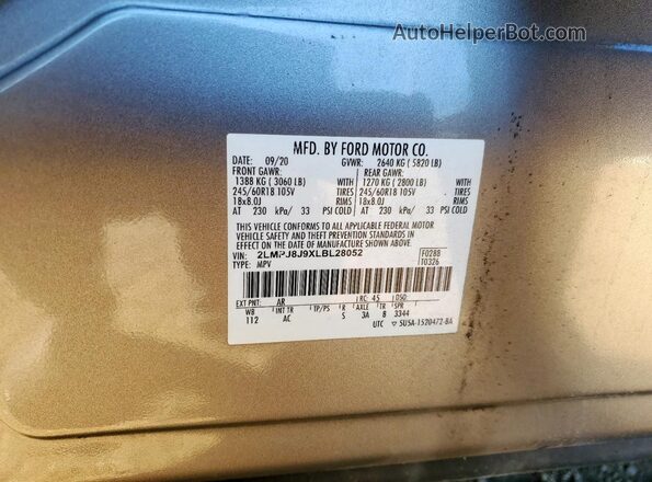 2LMPJ8J9XLBL28052 2020 LINCOLN NAUTILUS Gold VIN sticker view