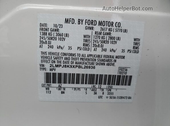 2LMPJ8K9XPBL26936 2023 LINCOLN NAUTILUS White 
