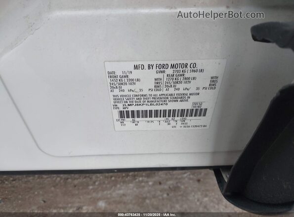 2LMPJ8KP1LBL02470 2020 LINCOLN NAUTILUS Белый Вид подкапотного пространства