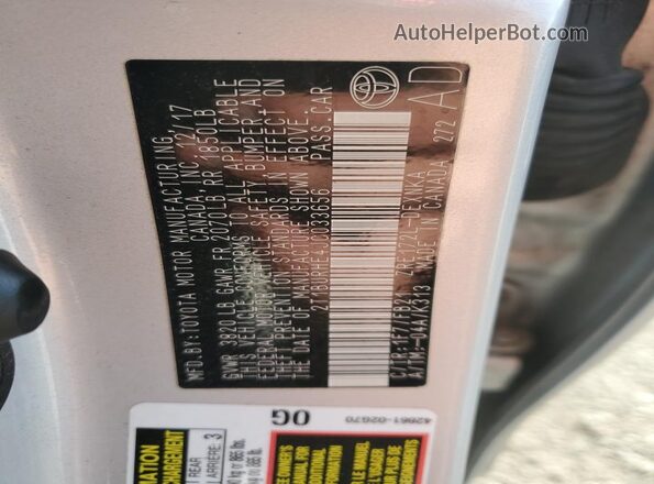 2T1BURHE4JC033656 2018 TOYOTA LL Silver Widok naklejki z numerem VIN