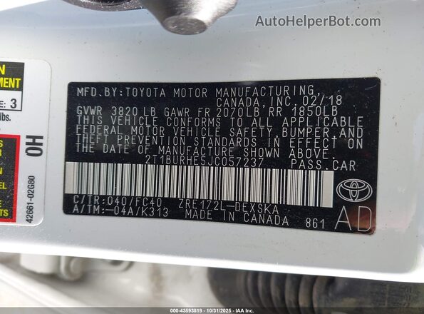 2T1BURHE5JC057237 2018 TOYOTA LL White Շարժիչի բաժամունքի տեսք