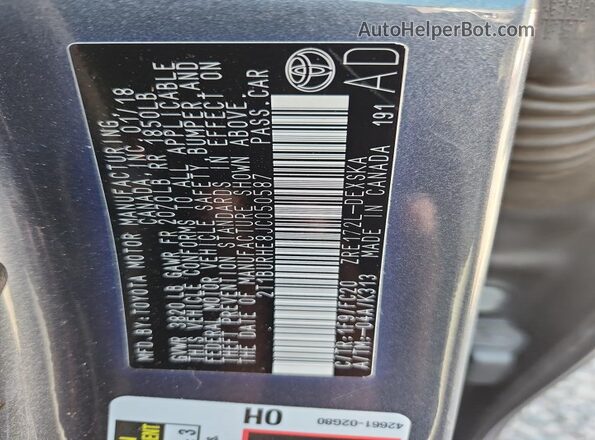 2T1BURHE8JC050587 2018 TOYOTA LL Gray Vista del compartimento del motor