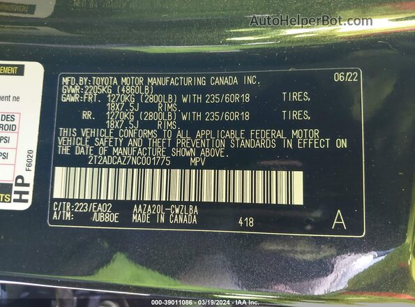 2T2ADCAZ7NC001775 2022 LEXUS NX 250 Black 