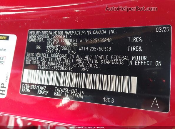 2T2AGCEZXSC083546 2025 LEXUS NX 350 Red Вид підкапотного простору