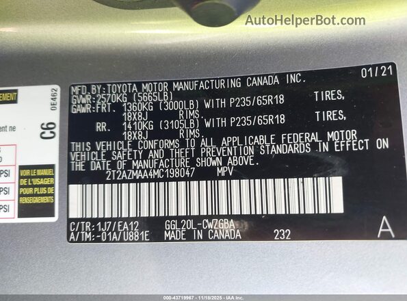 2T2AZMAA4MC198047 2021 LEXUS RX 350 Silver ძრავის განყოფილების ხედი