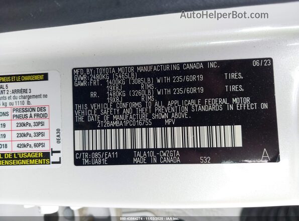 2T2BAMBA1PC016755 2023 LEXUS RX 350 White Շարժիչի բաժամունքի տեսք