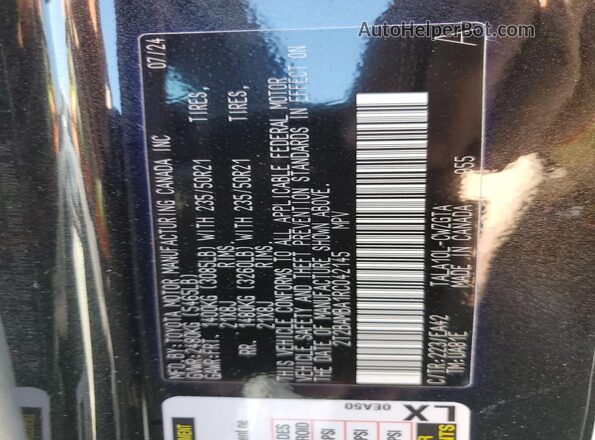 2T2BAMBA1RC042145 2024 LEXUS RX Black VIN კოდის სტიკერის ხედი
