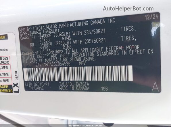 2T2BAMBA2SC054536 2025 LEXUS RX 350 White Engine compartment view