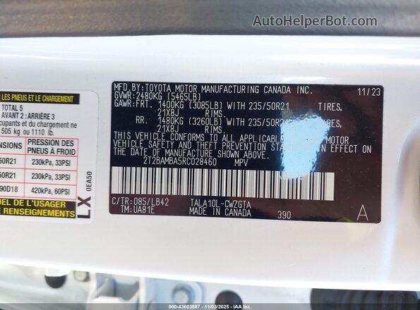 2T2BAMBA5RC028460 2024 LEXUS RX 350 White 