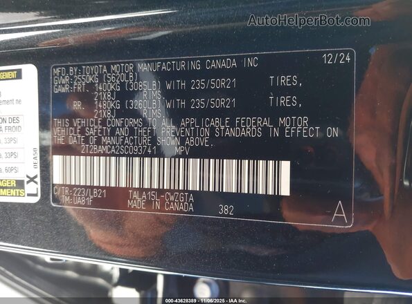 2T2BAMCA2SC093741 2025 LEXUS RX 350 Black Вид підкапотного простору