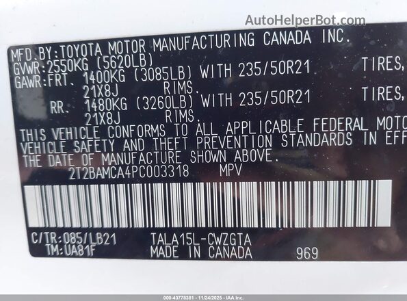 2T2BAMCA4PC003318 2023 LEXUS RX 350 White Vista del compartimento del motor