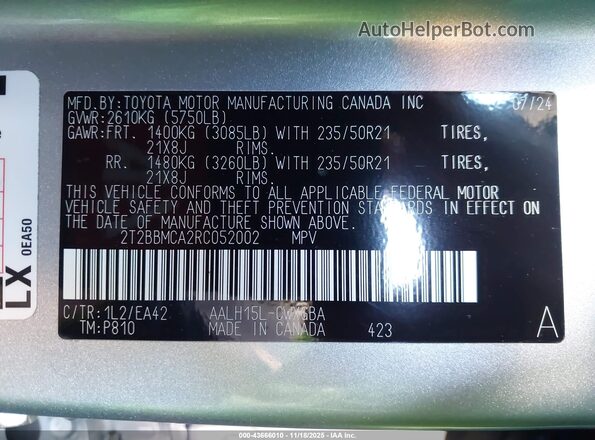 2T2BBMCA2RC052002 2024 LEXUS RX 350H Silver Engine compartment view