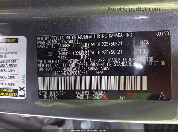 2T2BBMCA3PC010774 2023 LEXUS RX 350H Gray Engine compartment view