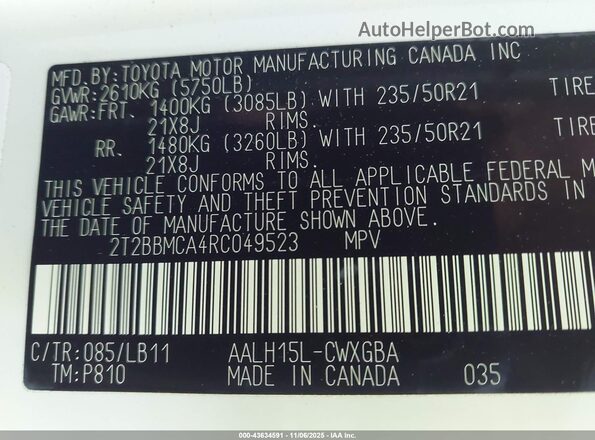 2T2BBMCA4RC049523 2024 LEXUS RX 350H White Вид підкапотного простору