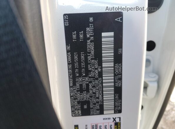 2T2BBMCA4SC081426 2025 LEXUS RX White Widok naklejki z numerem VIN