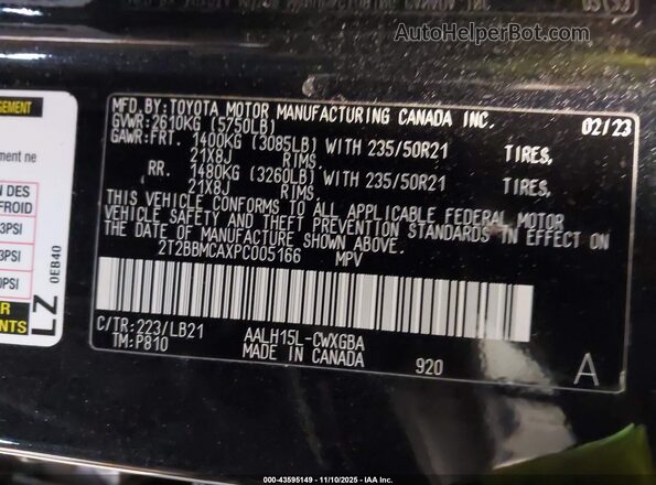 2T2BBMCAXPC005166 2023 LEXUS RX 350H Black ძრავის განყოფილების ხედი