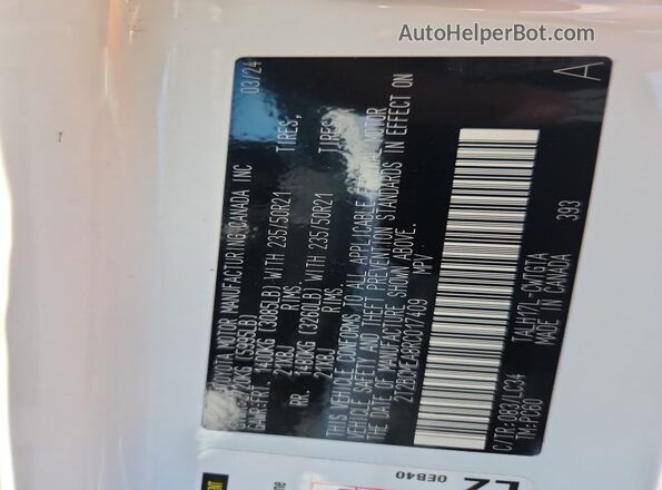 2T2BCMEA8RC017409 2024 LEXUS RX White Vista de la etiqueta del VIN