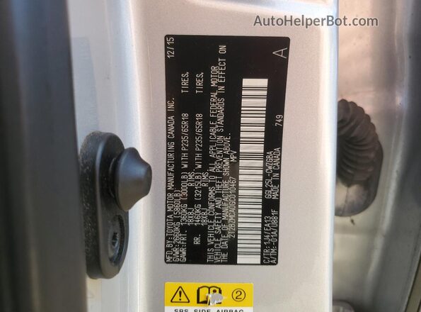 2T2BZMCA0GC010467 2016 LEXUS RX Silver Widok naklejki z numerem VIN
