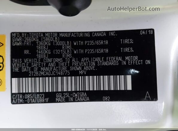 2T2BZMCA0JC148775 2018 LEXUS RX 350 Белый Вид подкапотного пространства
