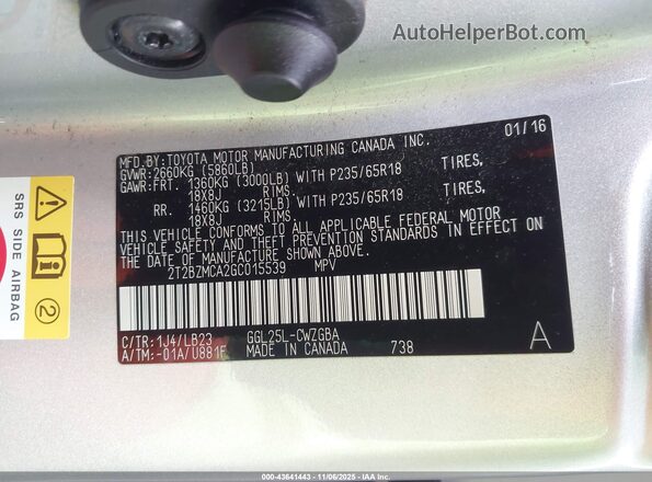 2T2BZMCA2GC015539 2016 LEXUS RX 350 Gray Vista del compartimento del motor