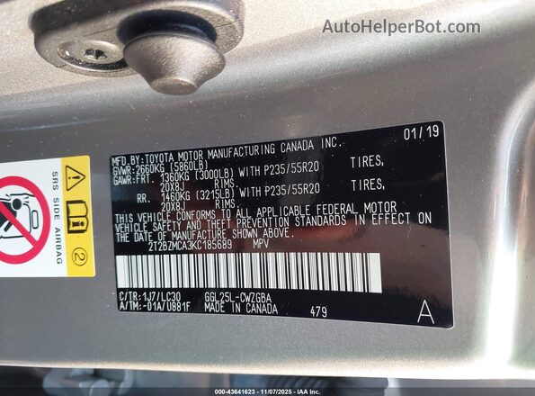 2T2BZMCA3KC185689 2019 LEXUS RX 350 Серебряный Вид подкапотного пространства