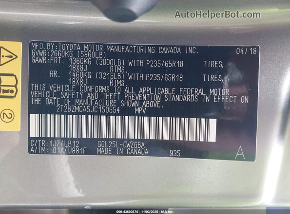 2T2BZMCA5JC150554 2018 LEXUS RX 350 Silver 