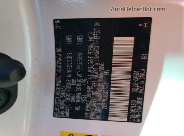 2T2BZMCA6GC027211 2016 LEXUS RX White VIN კოდის სტიკერის ხედი