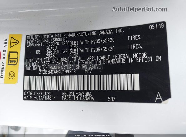 2T2BZMCA6KC199358 2019 LEXUS RX 350 Белый Вид подкапотного пространства