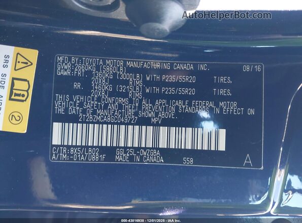 2T2BZMCA8GC049727 2016 LEXUS RX 350 Blue 