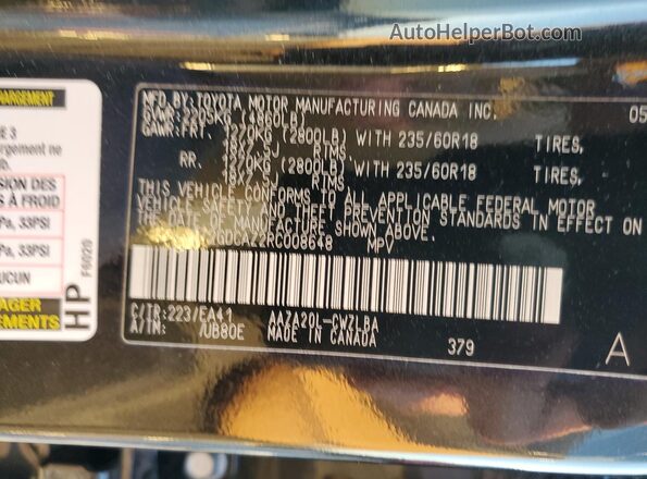 2T2GDCAZ2RC008648 2024 LEXUS NX Black Вид наклейки з VIN-кодом