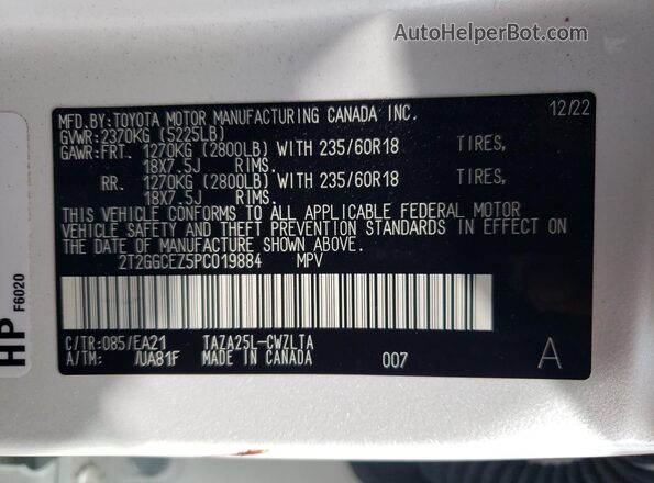 2T2GGCEZ5PC019884 2023 LEXUS NX White Widok naklejki z numerem VIN