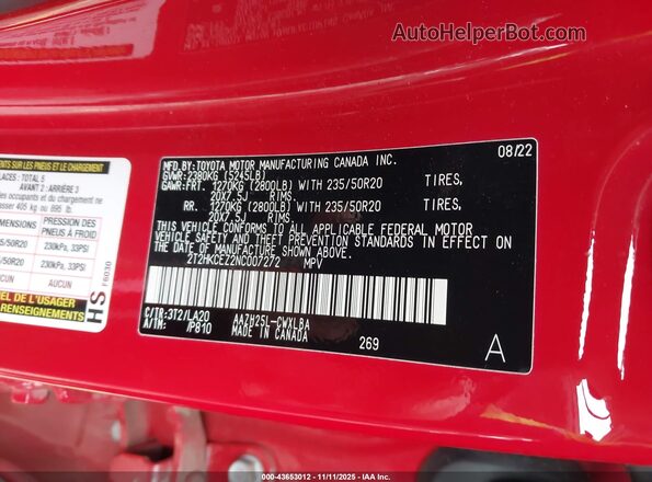 2T2HKCEZ2NC007272 2022 LEXUS NX 350H Красный Вид подкапотного пространства