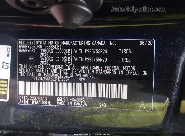 2T2HZMAA8LC173567 2020 LEXUS RX 350 Black Widok komory silnika