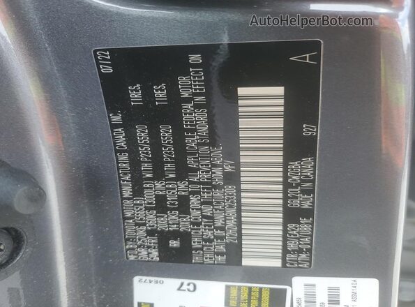 2T2HZMAA8NC253308 2022 LEXUS RX Charcoal Widok naklejki z numerem VIN