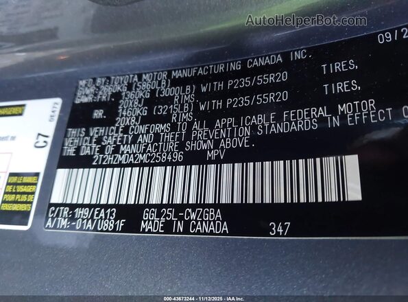 2T2HZMDA2MC258496 2021 LEXUS RX 350 Gray Շարժիչի բաժամունքի տեսք