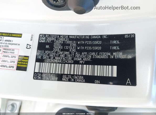 2T2HZMDA8LC243869 2020 LEXUS RX 350 White Widok komory silnika