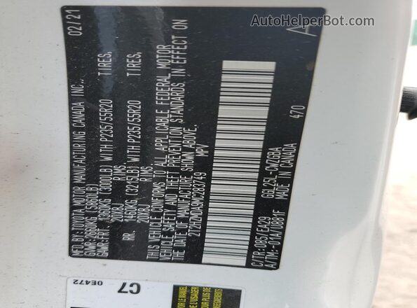 2T2HZMDA9MC283749 2021 LEXUS RX White VIN კოდის სტიკერის ხედი