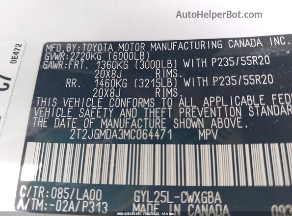 2T2JGMDA3MC064471 2021 LEXUS RX 450H White Vista del compartimento del motor